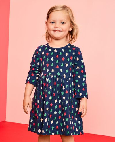Long Sleeve Everywhere Dress with Pockets in Multi Trees on Navy Blue - main