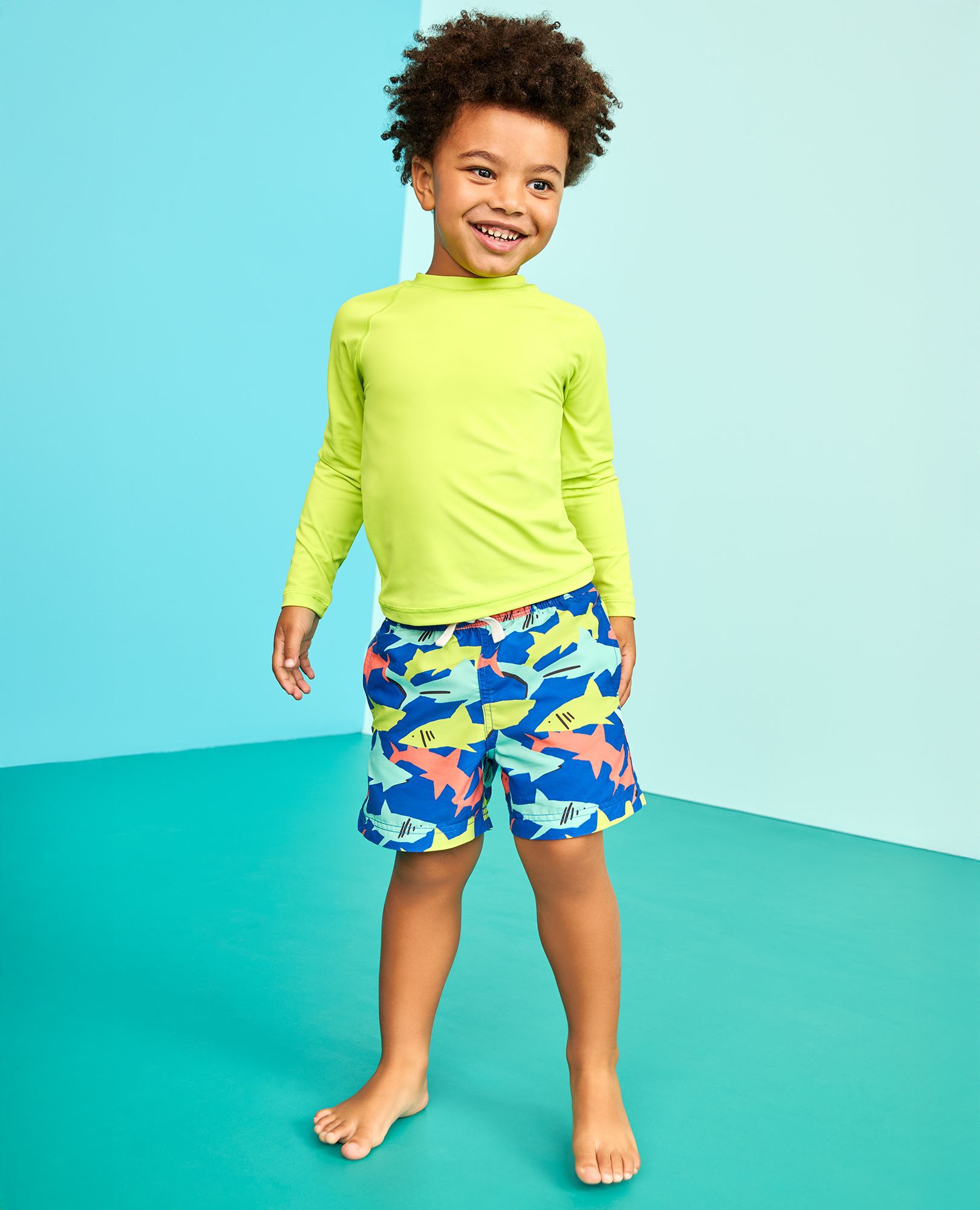 Swim Trunks in Neon Sharks - main