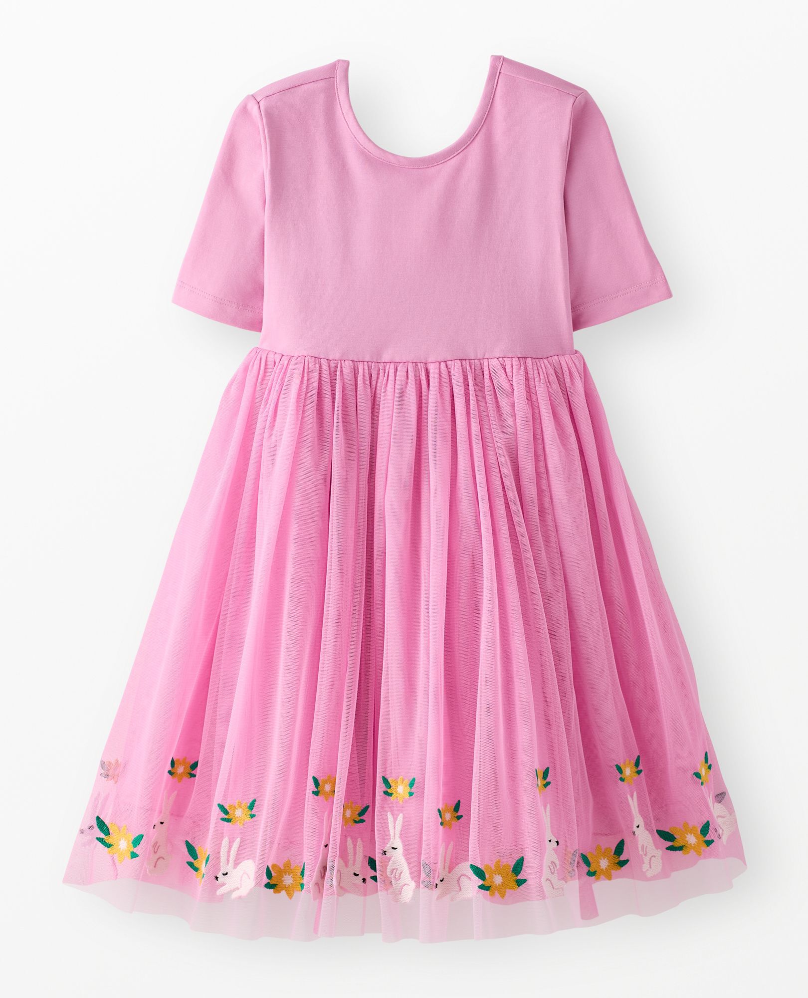 Tulle Embroidered Skater Dress in Springtime Bunnies on Pink - main