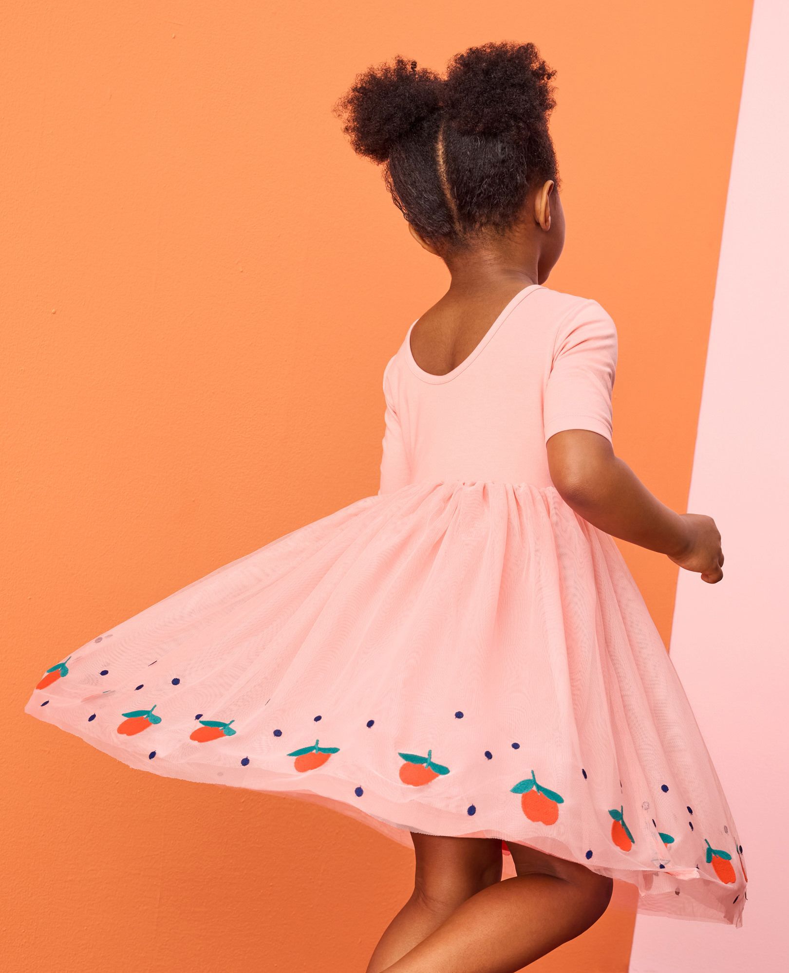 Embroidered Tulle Dress in Red Apples on Pink - main