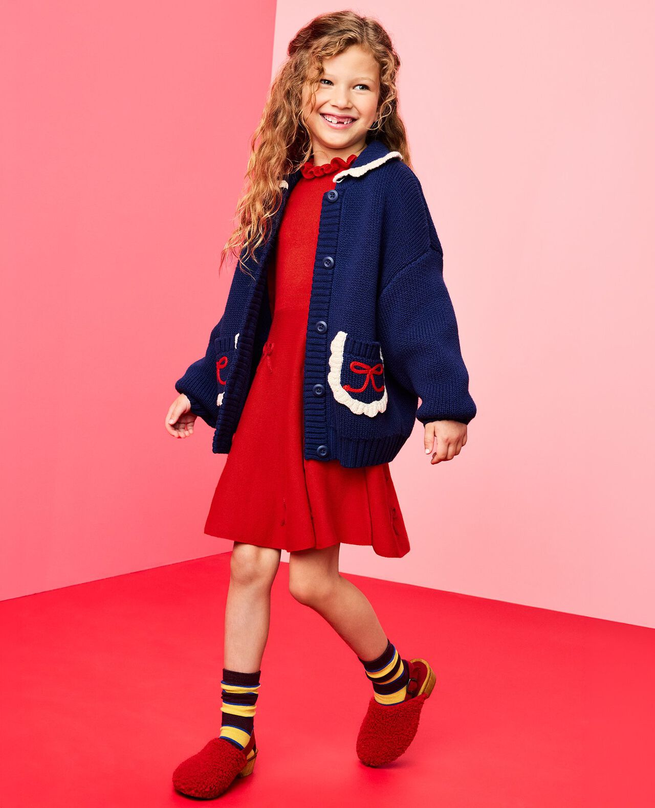 Mock Neck Embroidered Sweater Dress in Ribbon Red - main