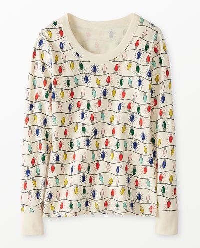 Women's Holiday Long John Pajama Top in Bright Bulbs - main