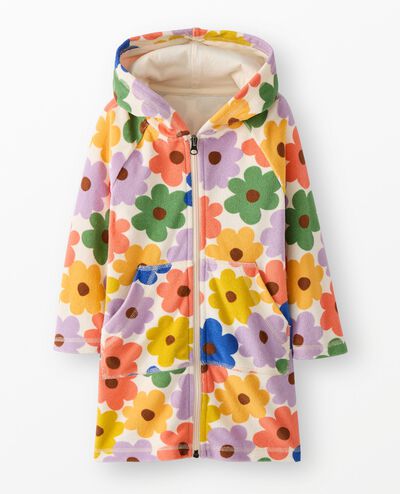 Long Sleeve Loop Terry Hoodie Cover Up in Multicolored Spring Daisies on Ecru - main