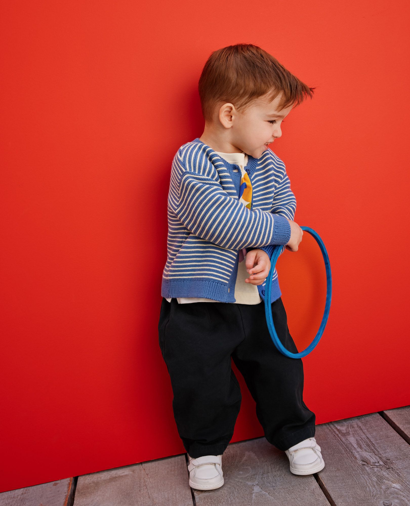 Baby Striped Cardigan Sweater in Dutch Blue/Almond Oil - main