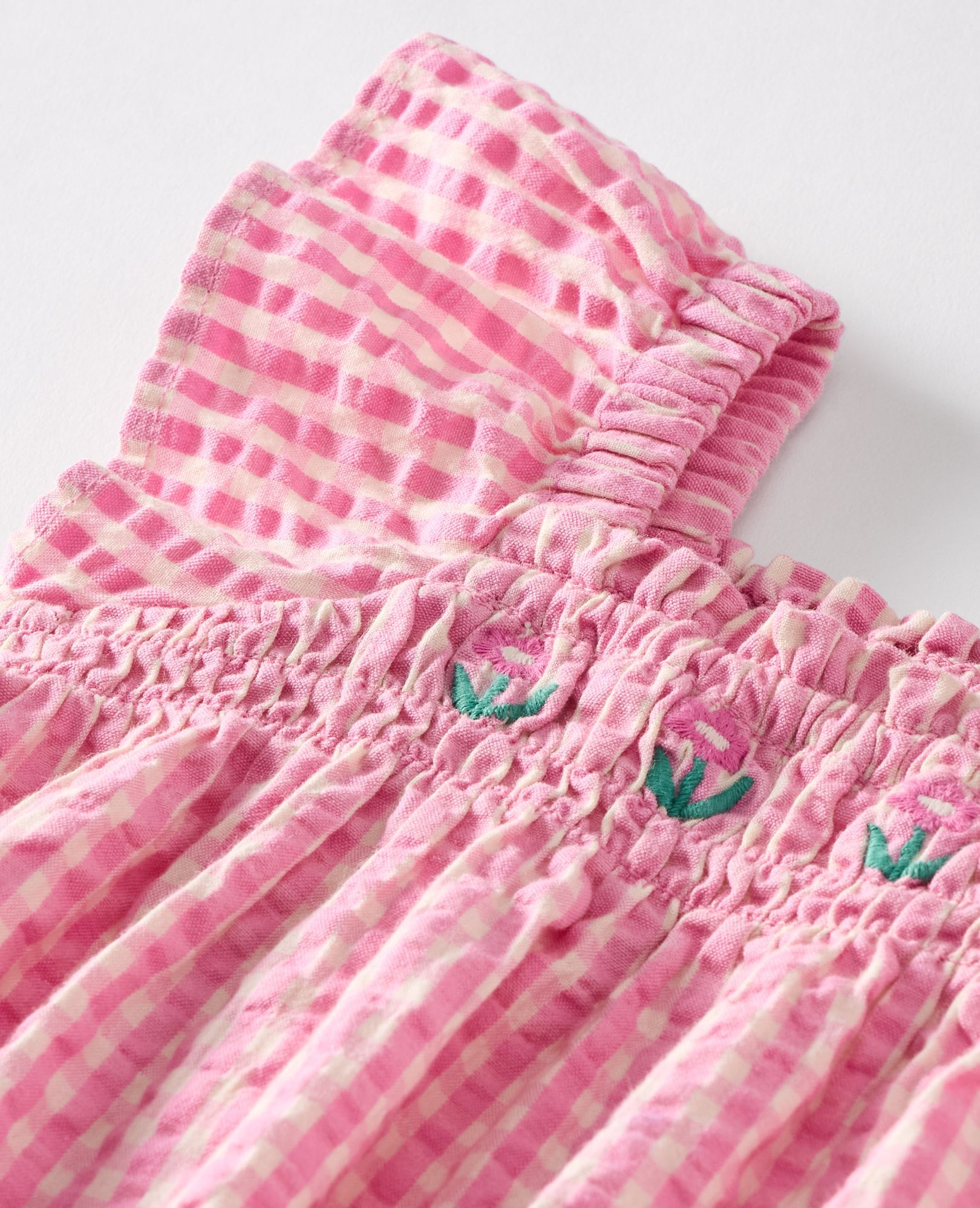 Baby Flutter Sleeve Seersucker Dress & Bloomers Set in Pink Gingham - main