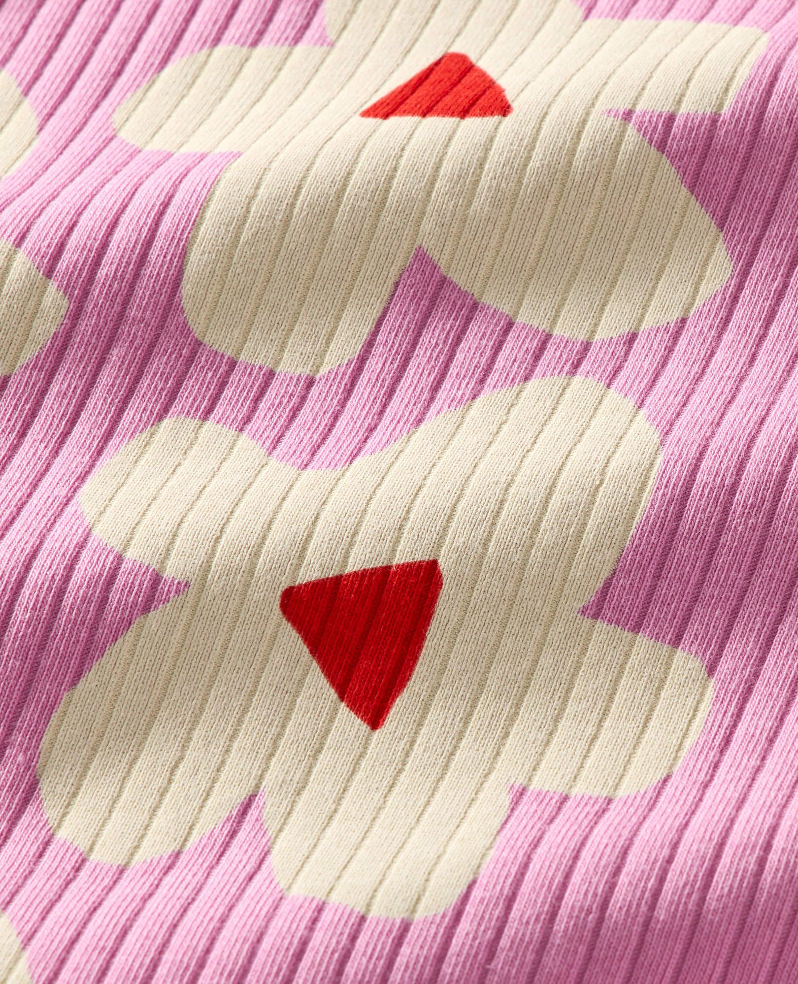 Ribbed T-Shirt & Flare Pants Set in White Flower on Pink - main