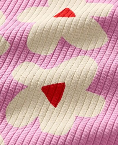 Ribbed T-Shirt & Flare Pants Set in White Flower on Pink - main