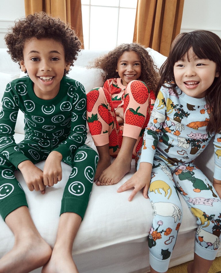 Kids BAGGU Long John Pajama Set in Forest Happy - main