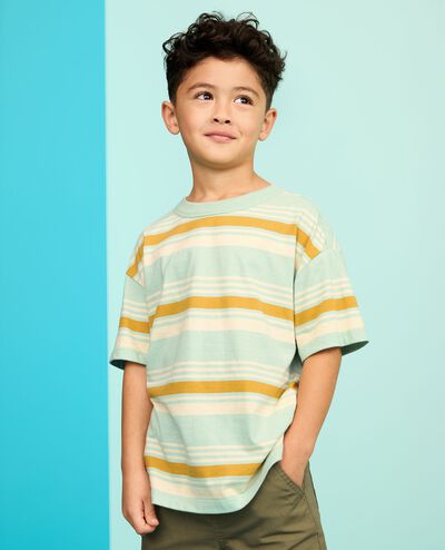 Striped T-Shirt in Hush Green/Almond Oil/Scandi Yellow - main