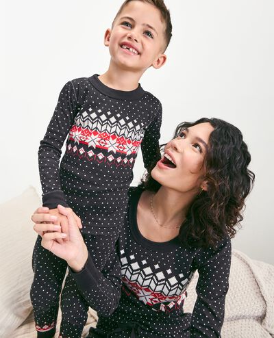 Women's Holiday Long John Pajama Top in Black Fairisle - main