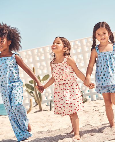 Sleeveless Poplin Smocked Dress in Cherry on Top on Ecru - main