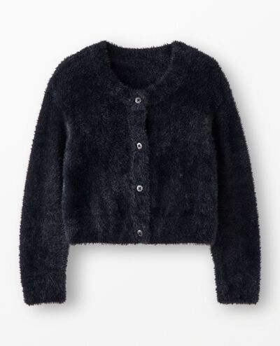 Cropped Feather Cardigan in Black - main