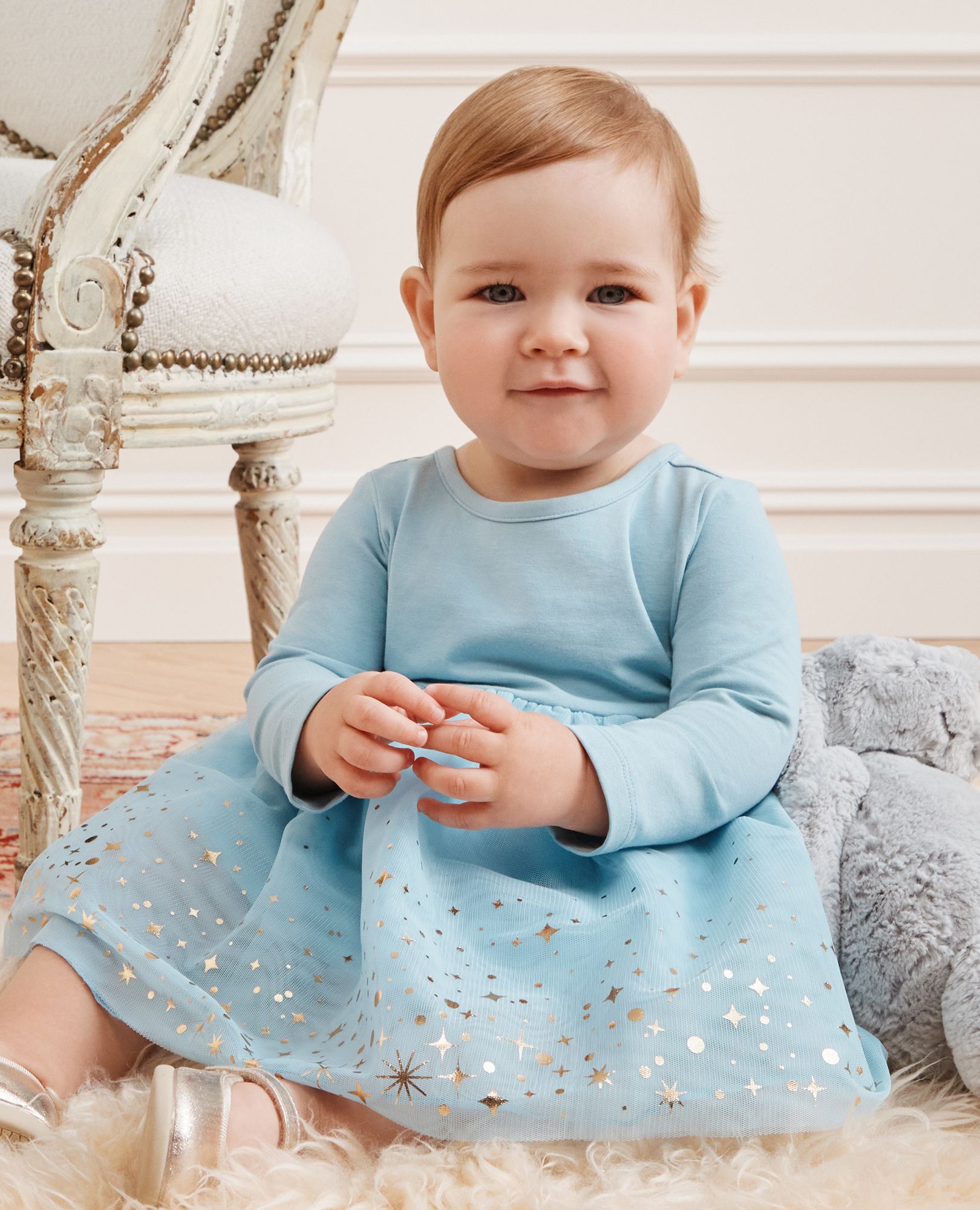 Baby Long Sleeve Tulle Shimmer Dress in Robin's Egg Blue - main