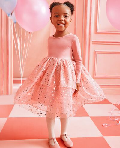 Long Sleeve Tulle Shimmer Dress in Macaron - main