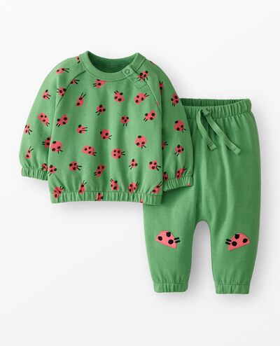 Baby French Terry Sweatshirt & Sweatpants Set in Lucky Ladybugs - main