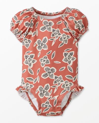 Baby One-Piece Puff Sleeve Swimsuit in Island Blossoms on Canyon Rose - main