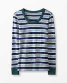 Women's Stripe Long John Top In Organic Cotton in Navy Blue/North Air - main