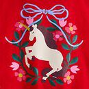 Holiday Long Sleeve Relaxed Fit Graphic T-Shirt in Magical Unicorn on Ribbon Red - swatch