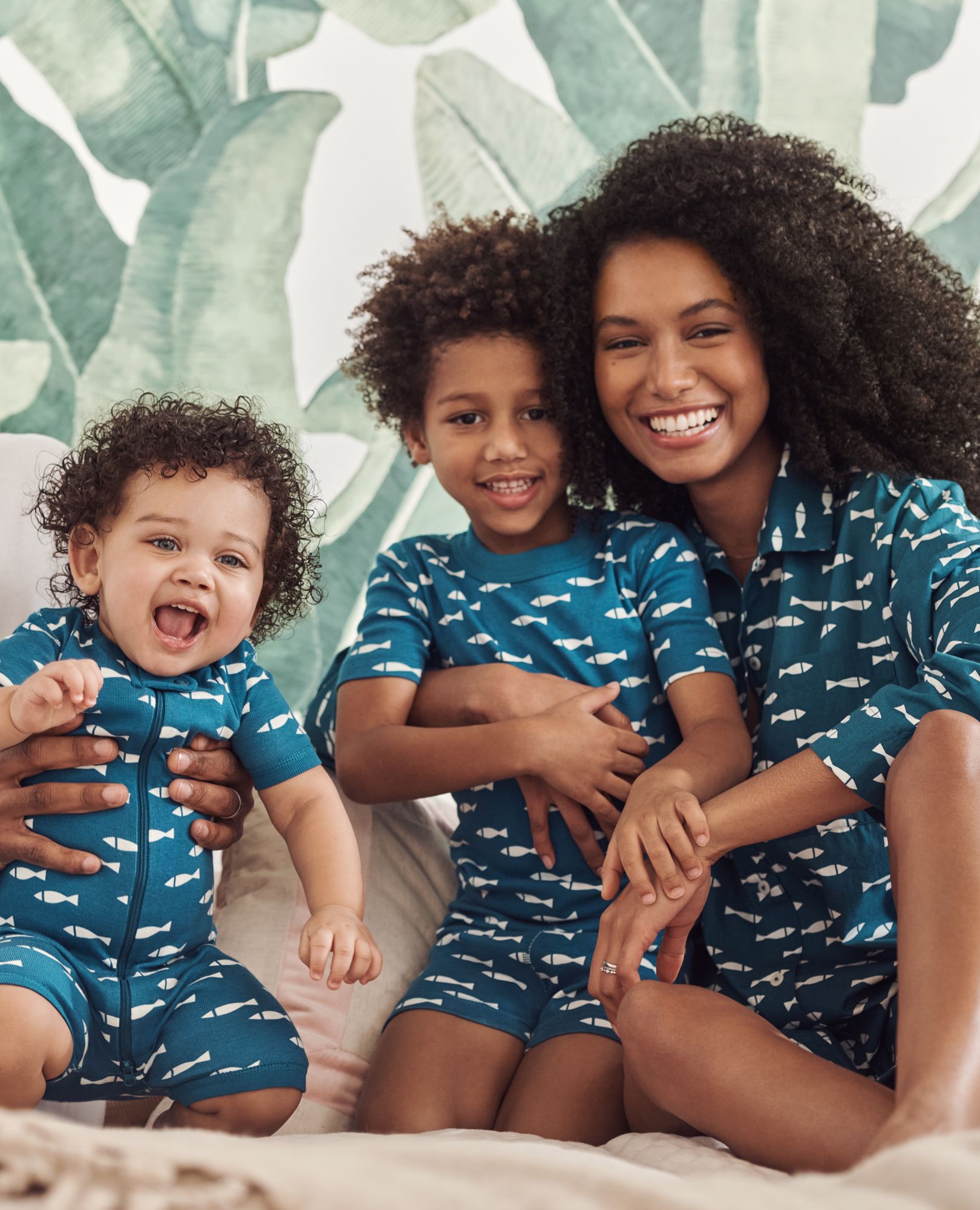 Women's Long Sleeve Poplin Pajama Set in School of Fish on Atlantic Blue - main