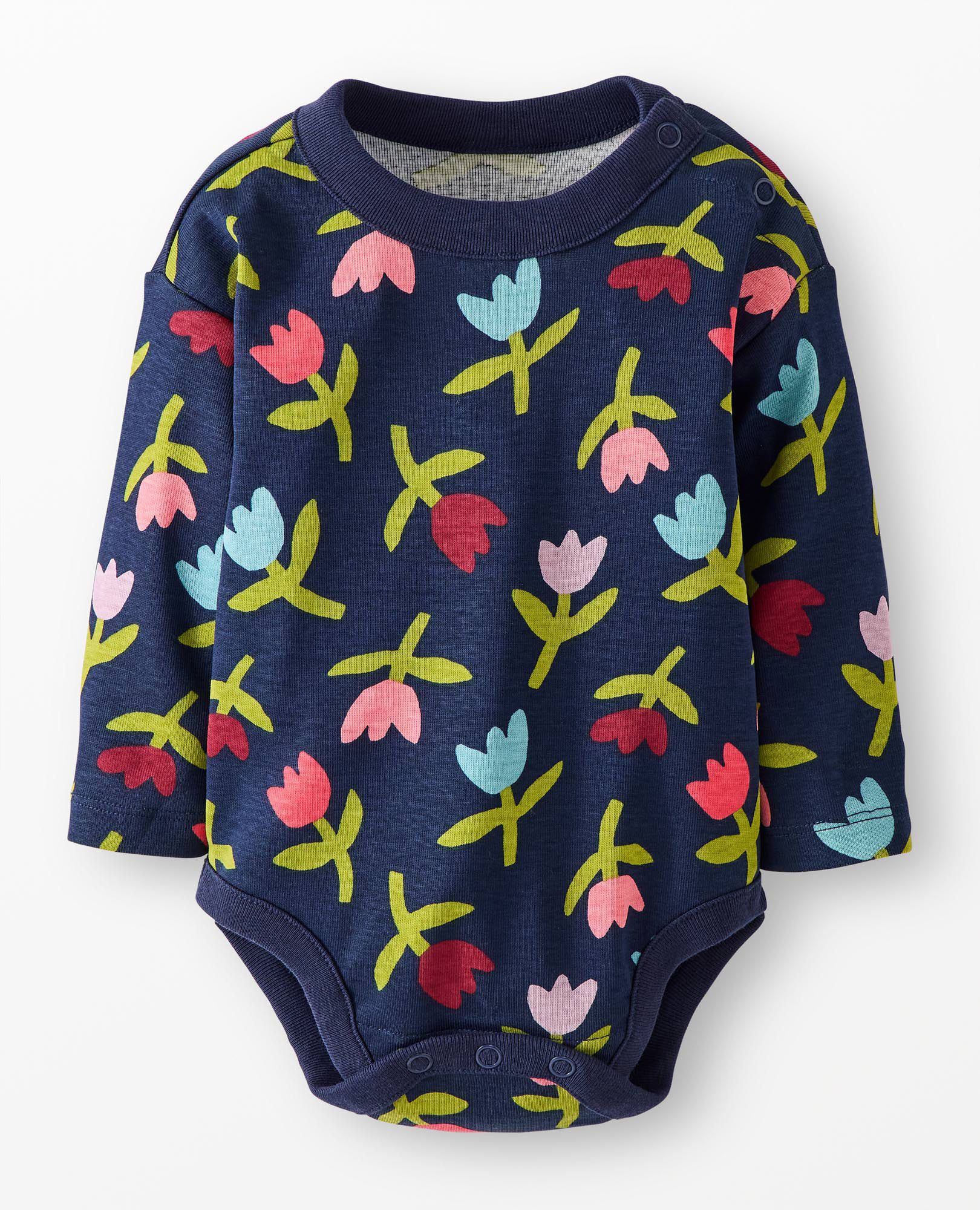 Baby Long Sleeve Bodysuit in Multi Tulips on Navy - main