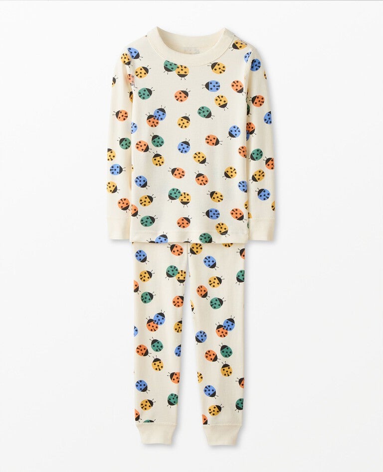 Kids Long John Pajama Set in Ladybugs on Ecru - main