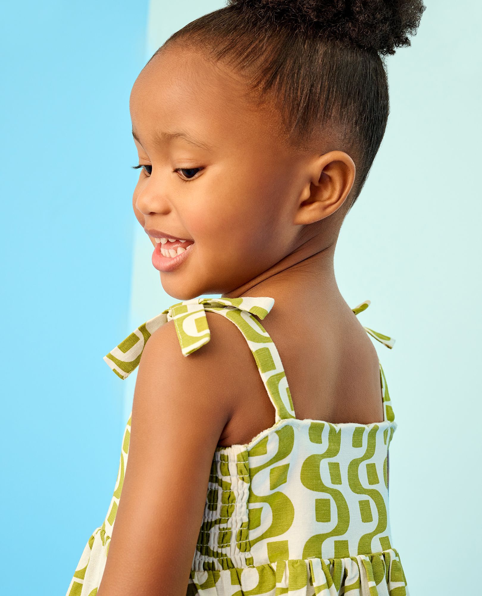 Sleeveless Linen Bow Strap Dress in Groovy Stripes on Ecru - main