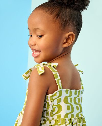 Sleeveless Linen Bow Strap Dress in Groovy Stripes on Ecru - main