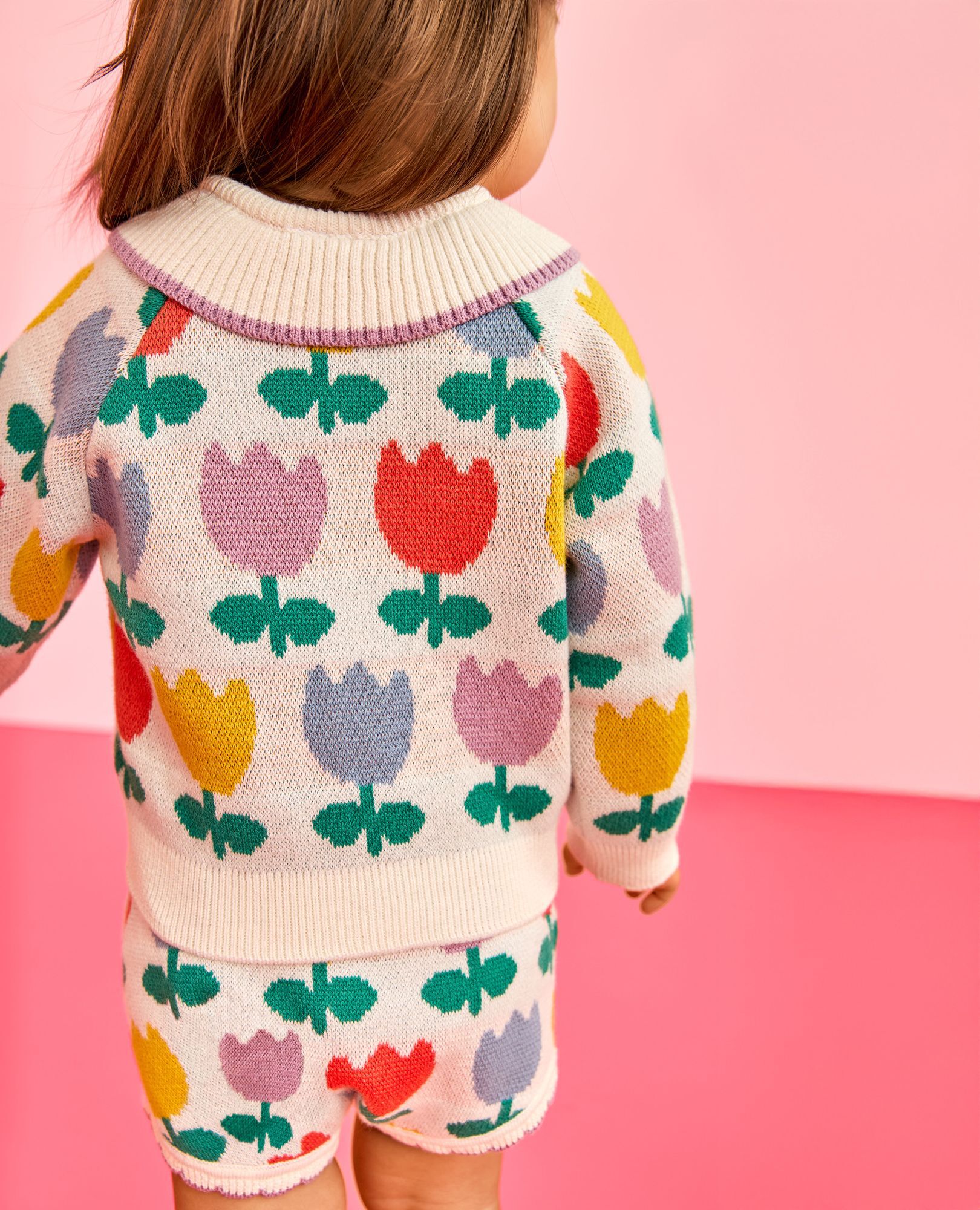 Baby Cardigan Sweater & Bloomers Set in Rainbow Tulips - main