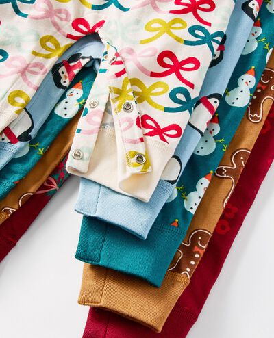 Baby Holiday Long Sleeve T-Shirt & Overalls Set in Cute Penguins on Robin Egg Blue - main