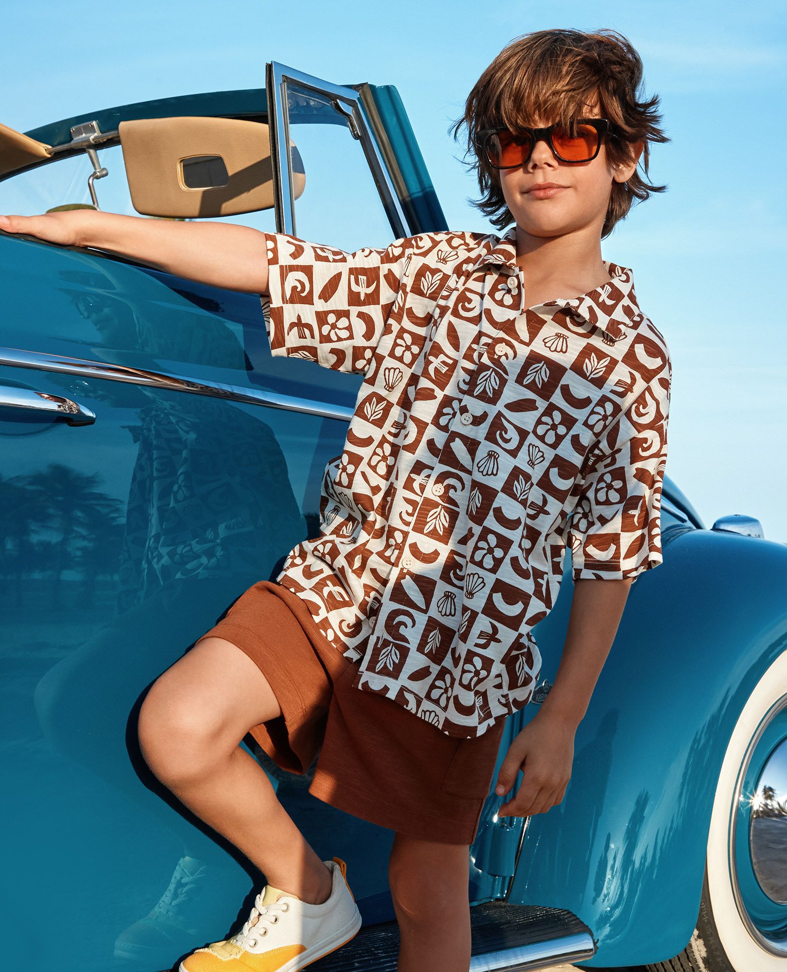 Oversized Button Up Shirt in Tortoise Shell Beachy Checkerboard - main