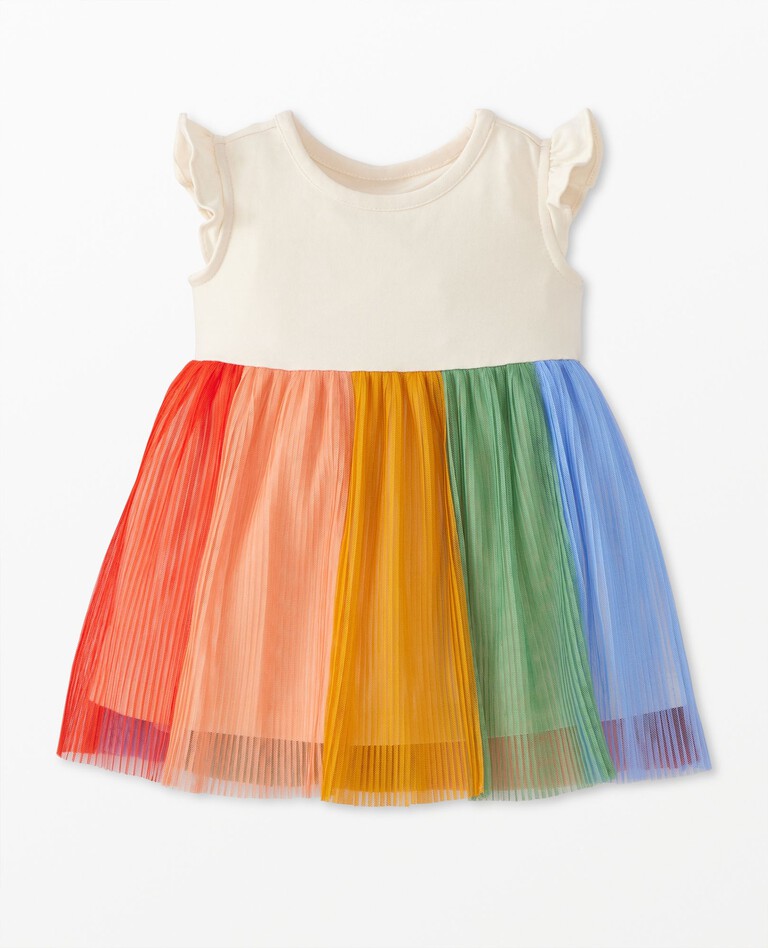 Baby Sleeveless Rainbow Tulle Dress in Ecru - main