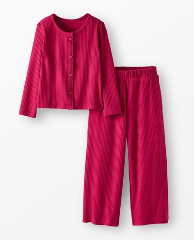 Heart Button Cardigan & Wide Leg Pants Set in Raspberry - main