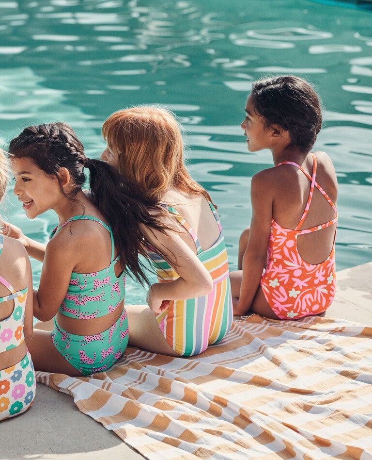 One-Piece Swimsuit in Tropical Fauna on Red - main