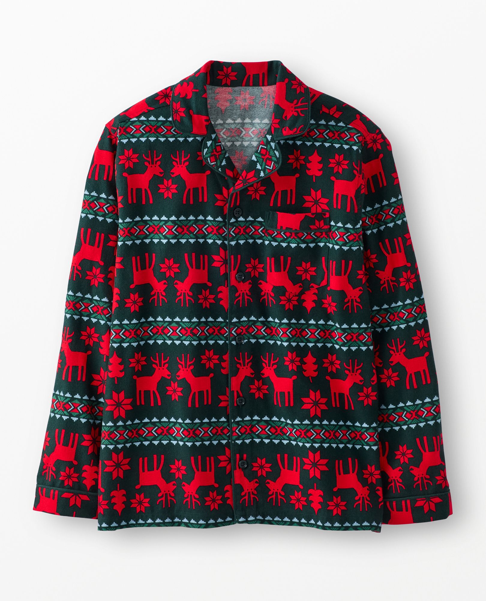Adult Holiday Flannel Pajama Top in Dear Deer on Green - main