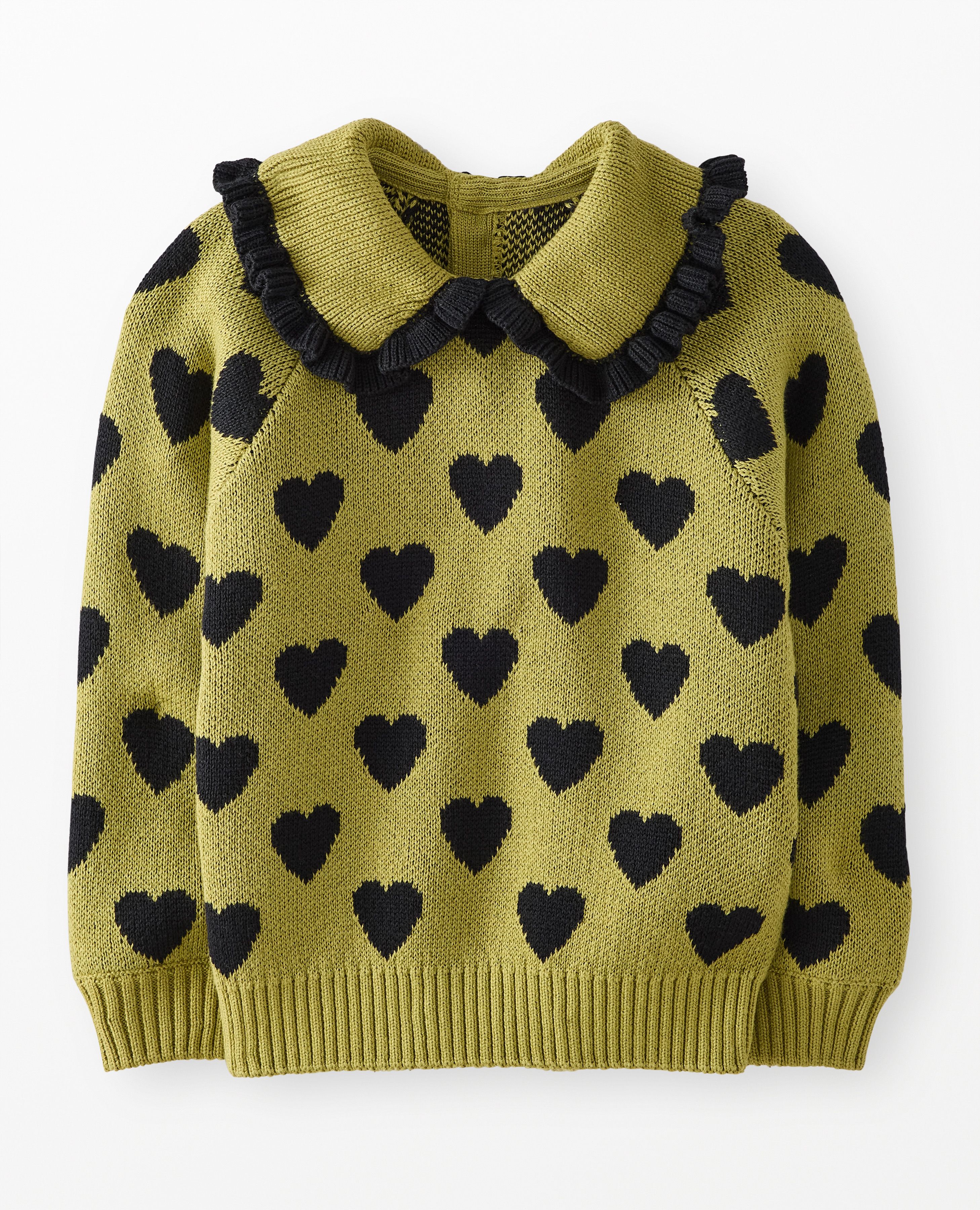 Collared Sweater in Black Hearts on Green - main