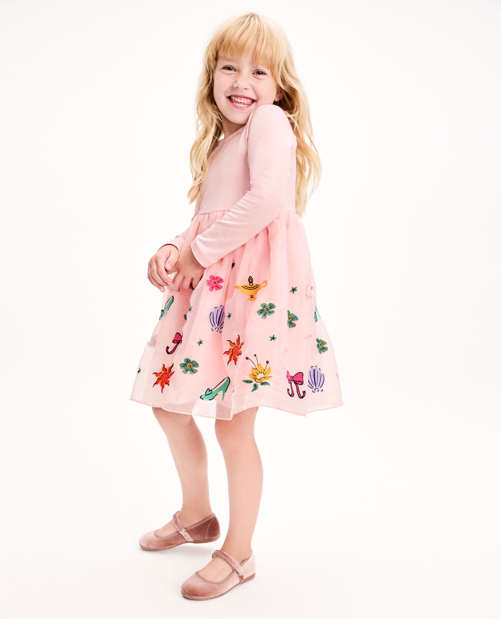 Disney Princess Long Sleeve Tulle Dress in Princess Multi Pink - main