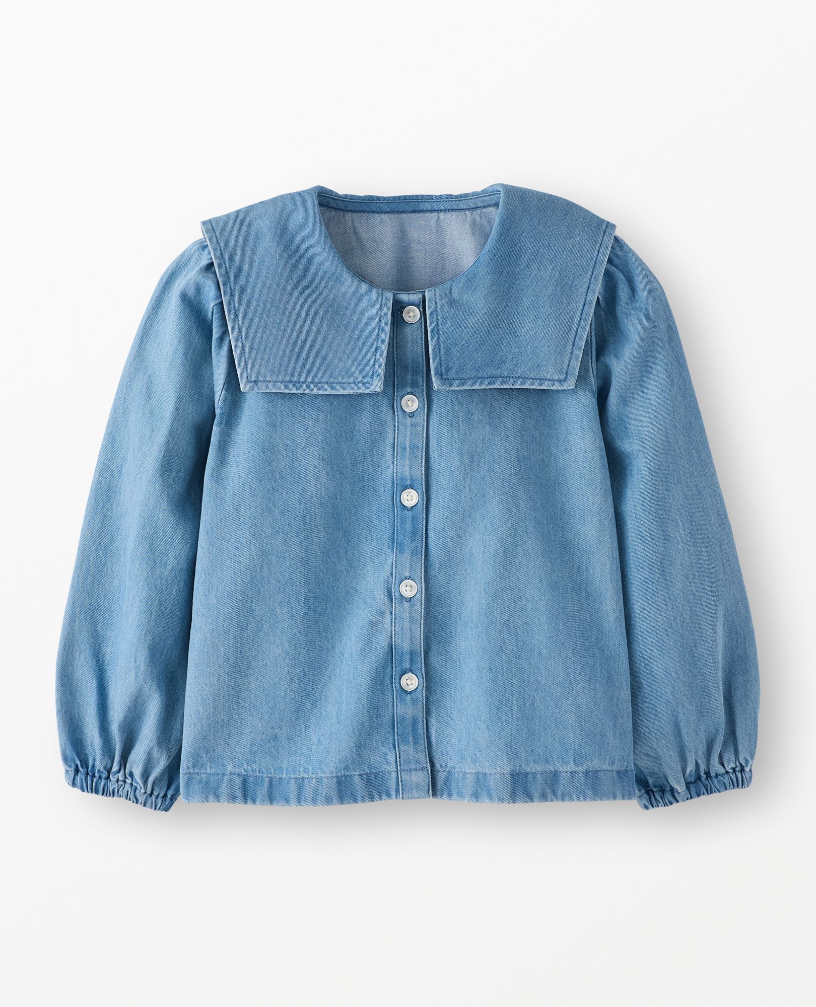 Long Sleeve Denim Button Up Shirt in Light-Medium Wash - main