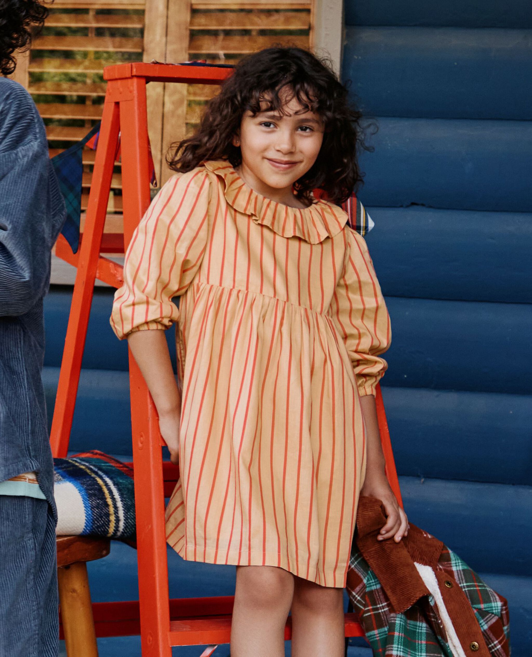 Long Sleeve Twill Collared Dress with Pockets in Beige/Coral Glow - main