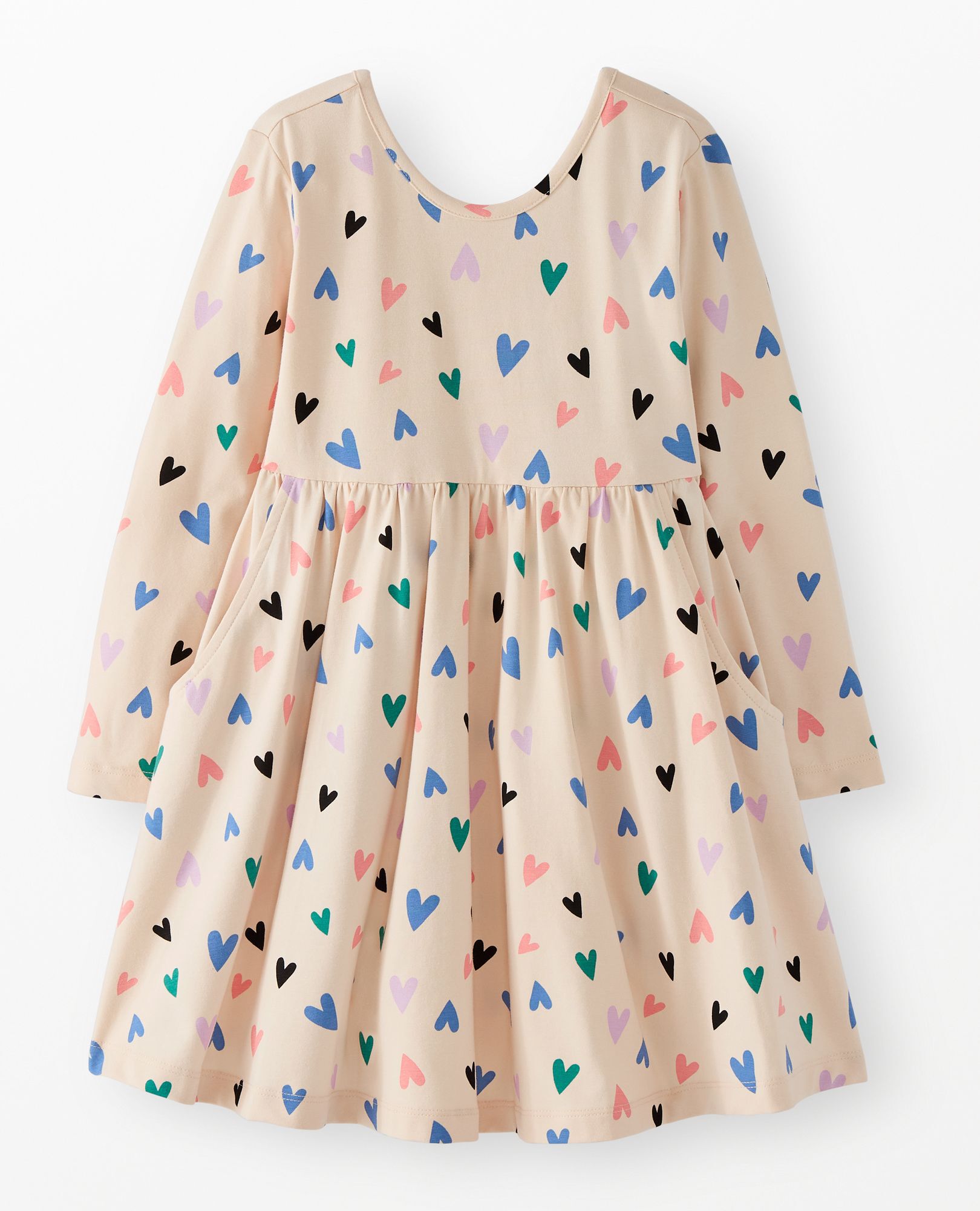 Long Sleeve Skater Dress with Pockets in Fluttering Hearts - main