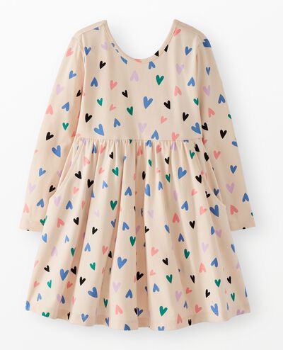 Long Sleeve Skater Dress with Pockets in Fluttering Hearts - main