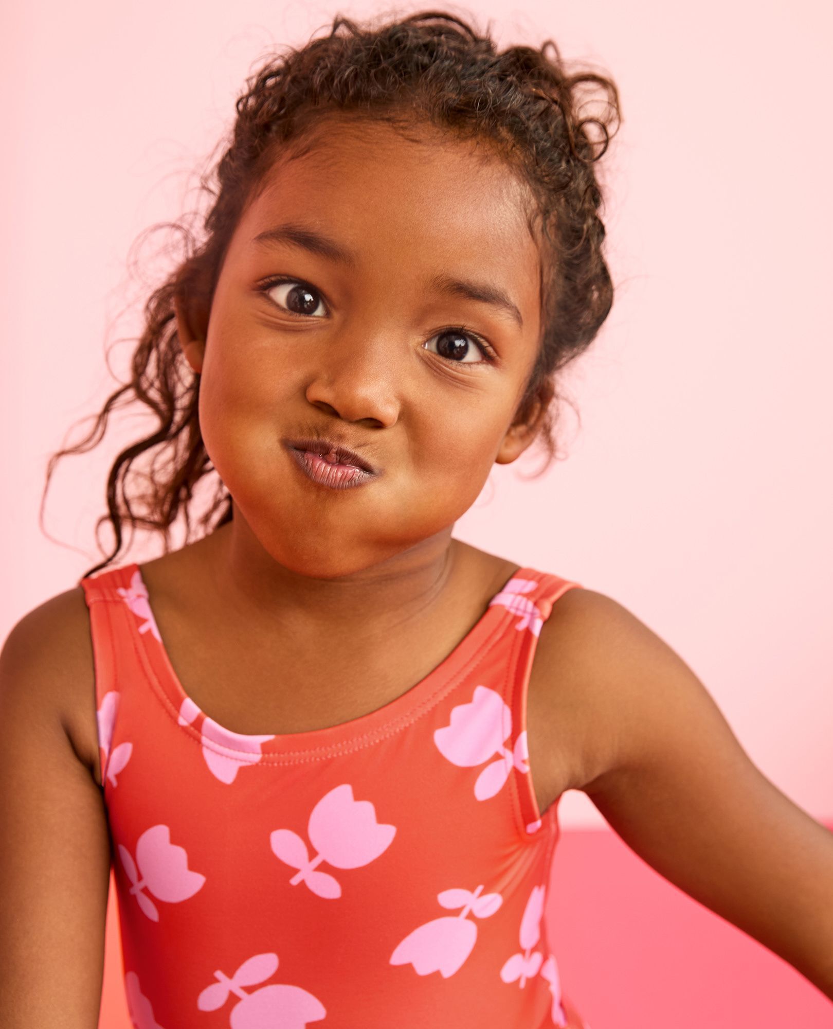 One-Piece Bow Back Swimsuit in Tossed Tulips on Red - main