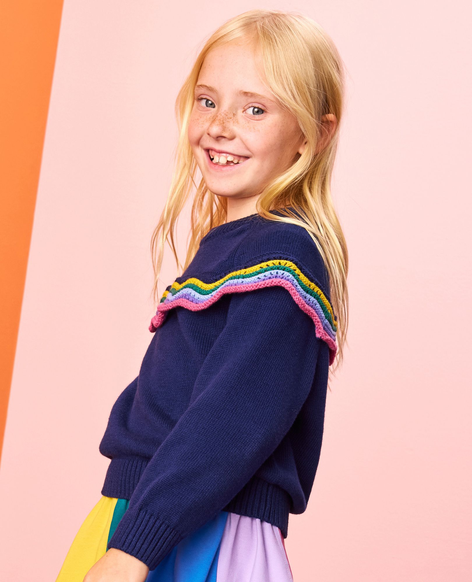 Ruffle Shoulder Sweater in Navy Blue - main