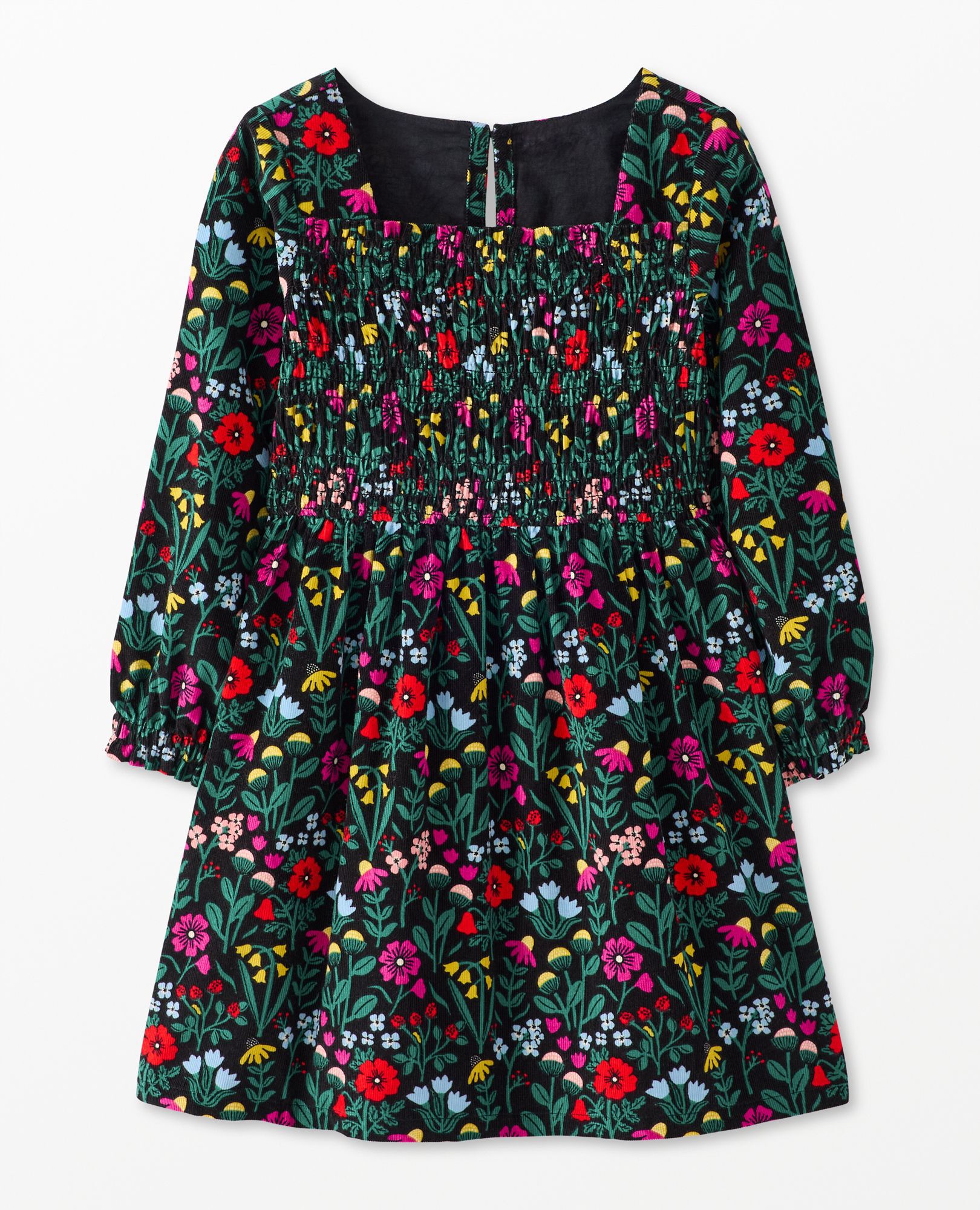 Long Sleeve Corduroy Smocked Dress with Pockets