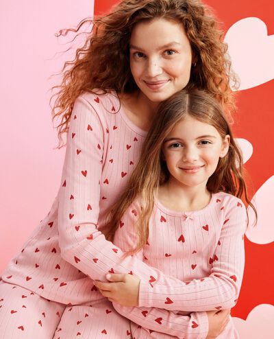 Women's Valentine's Pointelle Wide Leg Pajama Set in Flourishing Hearts on Pink Frosting - main