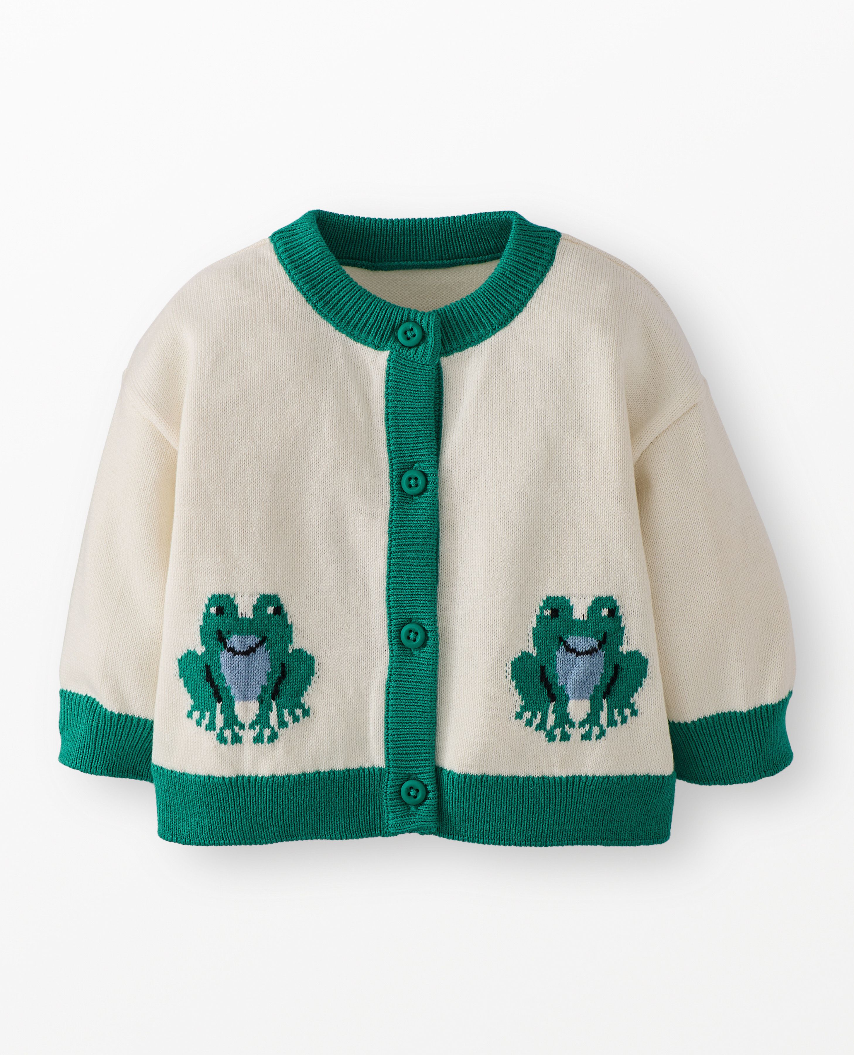 Baby Frog Cardigan Sweater in Happy Frogs on Ecru - main