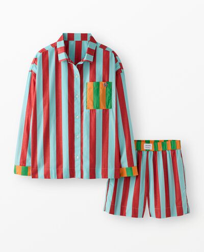 Women's Dusen Dusen Long Sleeve Poplin Pajama Set in Warm Stripe - main