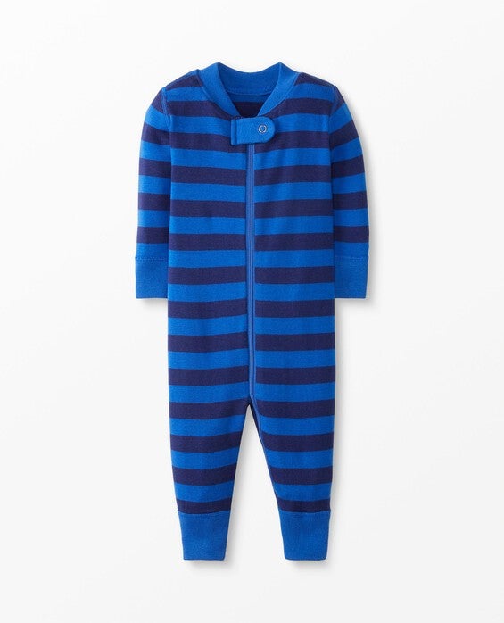Toddler Striped Zip Sleeper Pajamas In Lookout Blue & Navy Blue - 100% Cotton - Boys' Size 3 by Hanna Andersson