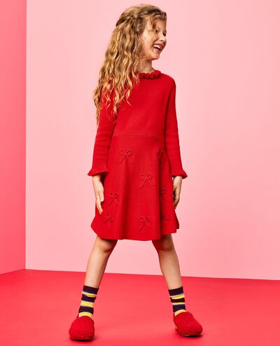 Mock Neck Embroidered Sweater Dress in Ribbon Red - main