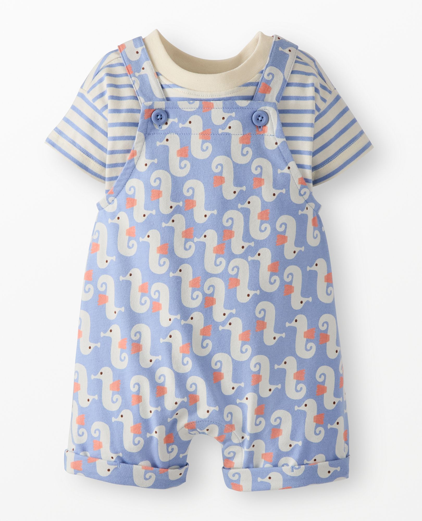 Baby Classic Fit T-Shirt & Shortalls Set in Seahorse on Storm Blue - main