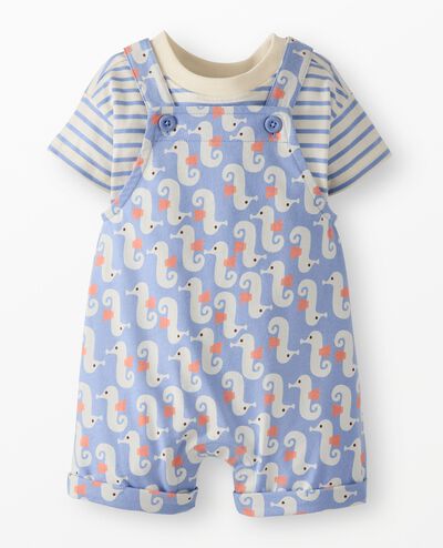 Baby Classic Fit T-Shirt & Shortalls Set in Seahorse on Storm Blue - main